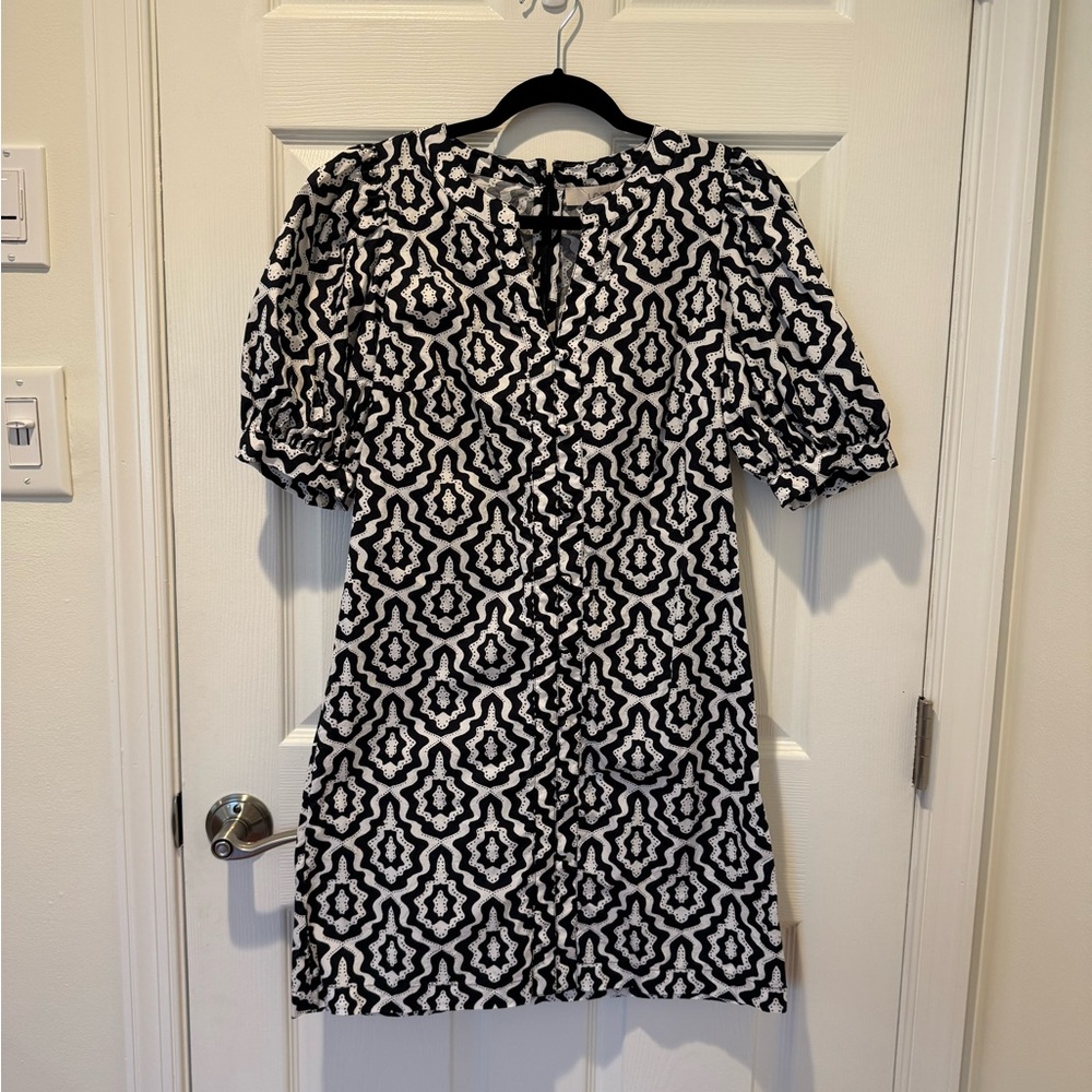 LOFT Black and White Geometric Mini Dress